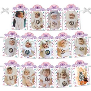 Big Dot of Happiness 1st Birthday Beautiful Butterfly - DIY Floral First Birthday Party Decor - 1-12 Monthly Picture Display - Photo Banner - 1 of 4