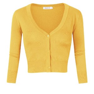 BLUEMING Women’s Cropped Button-Front Cardigan - Textured Knit with 3/4 Sleeves & Elevated Everyday Silhouette - 1 of 4