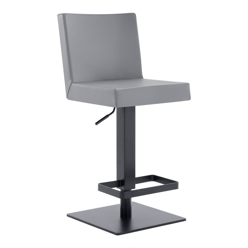 Photos - Chair Legacy Adjustable Faux Leather Metal Swivel Barstool Gray/Black - Armen Li