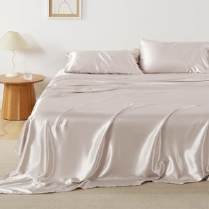 Satin Sheets Queen Size - Similar to Silk Sheets, Silky Bedsheet, Luxury & Ultra Soft, Non-Fading & Wrinkle Free, Good for Hair & Skin, Gifts for Wome - 1 of 4