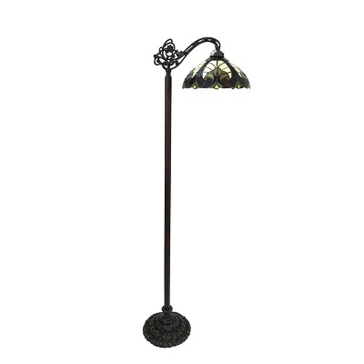 Victorian Tiffany-Style Bronze Floor Lamp with Stained Glass Shade