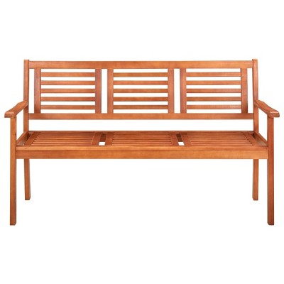 Eucalyptus Wood Medium Tone Outdoor Patio Bench with Backrest