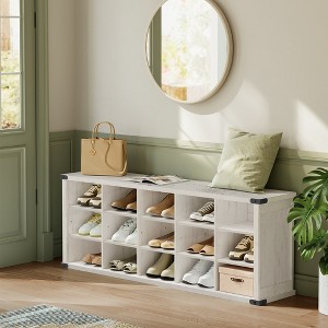 Shoe Bench, Shoe Storage Bench with 15 Compartments, Adjustable Shelves, Entryway Bench - 1 of 4