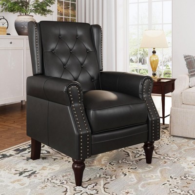 Single Sofa Recliner Chair with Wingback & Rivet Decoration, Faux Leather Accent Chair, Black