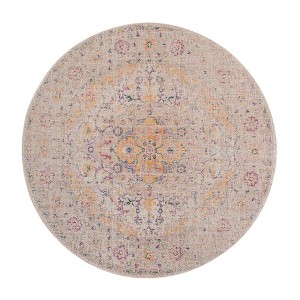 6' Ivory And Yellow Oriental Distressed Round Rug - 1 of 4