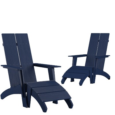Emma and Oliver Set of 2 Indoor/Outdoor 2-Slat Adirondack Style Chairs & Footrests