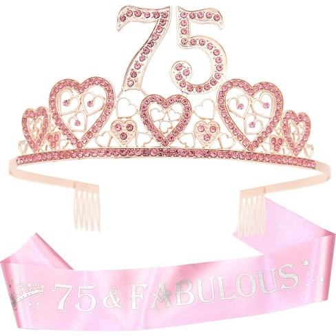 VeryMerryMakering 75th Birthday Sash and Tiara for Women - Pink