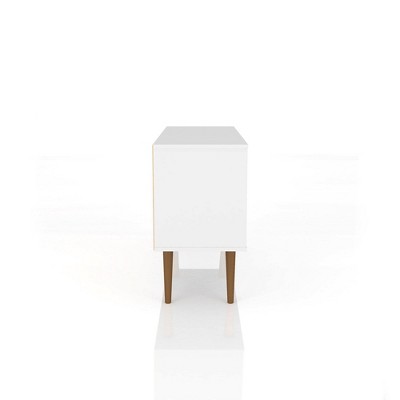 Sleek White Mid-Century Modern TV Stand with Cabinet and Shelves