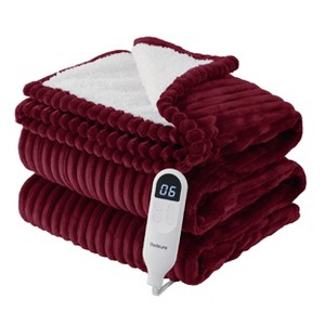 Electric Heated Blanket Soft & Washable Ribbed Flannel - 1 of 4