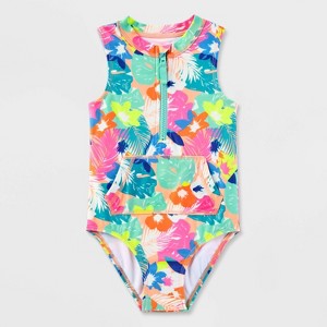 Girls' One Piece Floral Swimsuit - Cat & Jack™ - 1 of 4