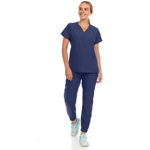 Hey Collection Womens Stretch V-Neck Jogger Scrubs Set, Medical Nursing Tops with Four Pocket Pants - 1 of 4