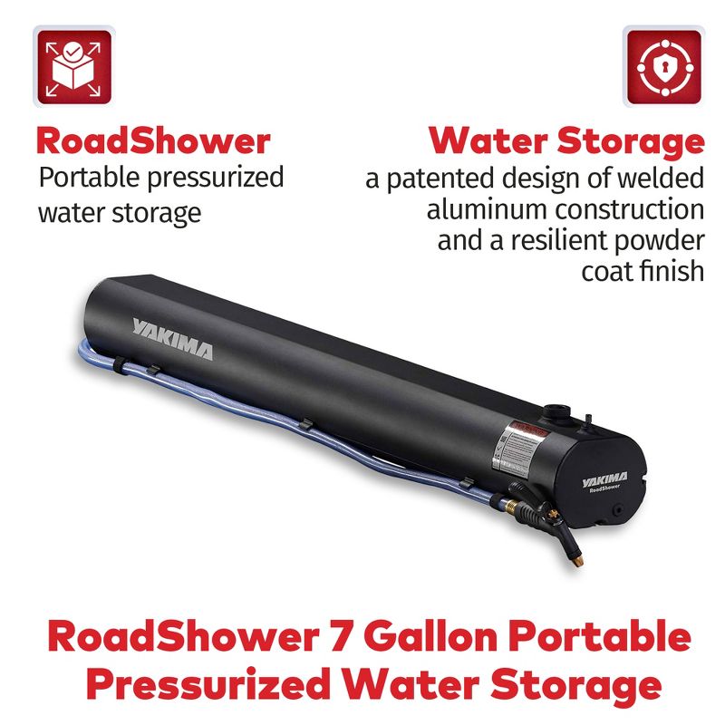 YAKIMA RoadShower Medium 7 Gallon Portable Aluminum Pressurized Water Storage with Garden Hose Adapter and 2 Outlet Water Ports, Black, 2 of 7