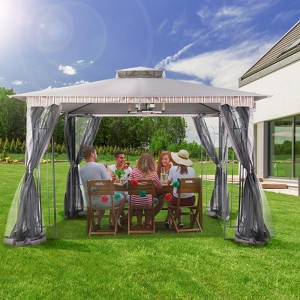 COWLOWN 13x11 Ft Double Roof Canopy Gazebo with Netting and Corner Frame Shelves for Patio, Deck, Garden & More - 1 of 4