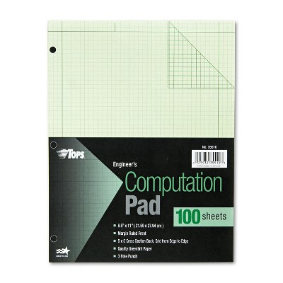 Tops Engineering Computation Pad Grid to Edge 8 1/2 x 11 Green 100 Sheets 35510