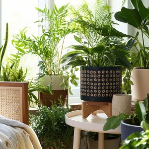 Modern Ceramic Planter with Stand - Ceramic Flower Pot with Wooden Base - Decorative Indoor & Outdoor Plant Holder for Home & Garden - Brown, 9.25" - 1 of 4