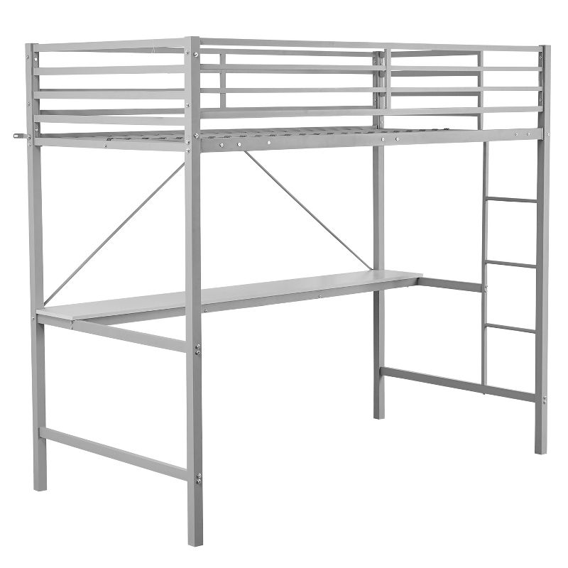 Emma and Oliver Metal Loft Bed Frame with Desk, Protective Guard Rails and Ladder for Kids, Teens and Adults, 1 of 13