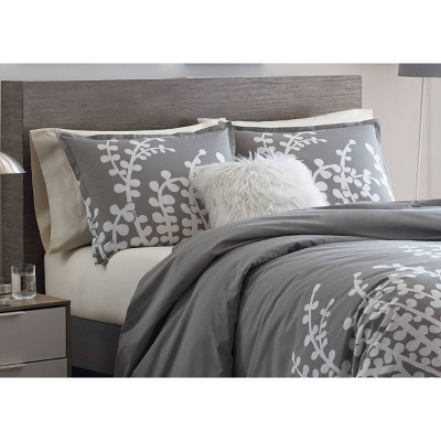 Gray and White Cotton Reversible Full Comforter Set