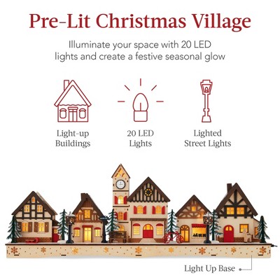 The Holiday Aisle® Pre-Lit Wooden Christmas Village, Winter Mantel Decor, Traditional Holiday Decoration For Home, Living Room, Entryway W/LED Lights, Plug-In/Battery-Powered W/Timer
