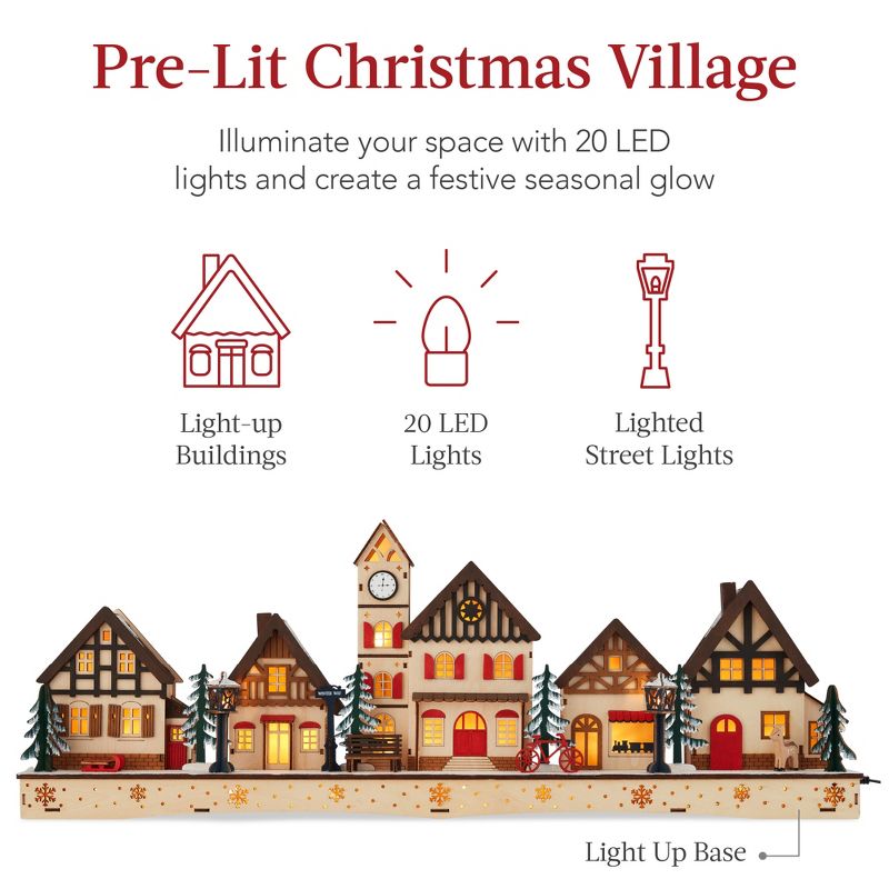 Best Choice Products Pre-Lit Wooden Christmas Village, Plug-In/Battery-Powered Winter Mantel Decor w/ 20 LED Lights, 4 of 9