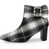 Perphy Women's Plaid Pointy Toe Rhinestone Bow Zipper Chunky Heels Ankle Boots - 2 of 3