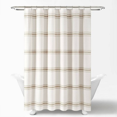 Neutral Striped Cotton Farmhouse Shower Curtain 72" x 72"