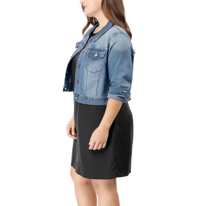 Agnes Orinda Women's Plus Size Cropped Long Sleeve Trendy Fashion Denim Jean Jackets, 5 of 7