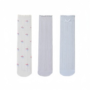 Anna-Kaci Women's 3 Pair Pack Quarter Socks with Knit Patterns Lace Trim and Bow Detail - Light Blue - 1 of 4