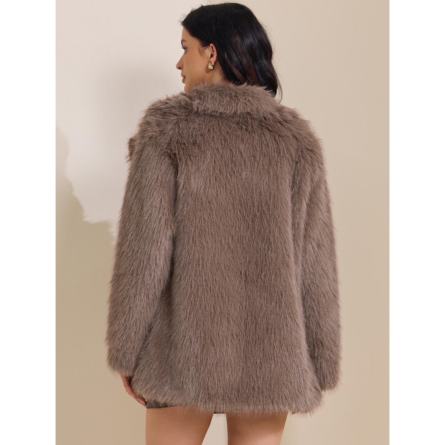 Женская куртка INSPIRE CHIC Faux Fur Long Sleeve Lapel Winter Fuzzy Shaggy Jacket Medium Coffee — фото 4