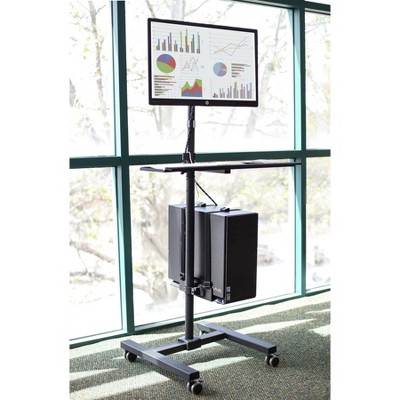 Black Height Adjustable Mobile Computer Cart with Monitor Mount and CPU Holder
