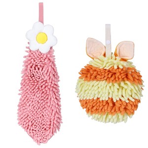 REGALWOVEN 2 Packs Soft Absorbent Flower and Rabbit Shape Decorative Chenille Hand Towel for Bathroom 6" x 15"/7" x 7" - 1 of 4