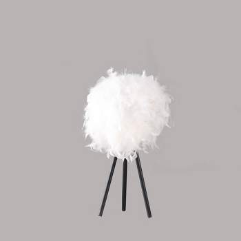 20.5" Pure White Feather Shade Tripod Modern Metal Table Lamp - Ore International