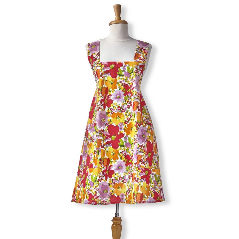 TAG Springtime Floral Pinafore Smock Cotton Apron 2 Pockets, One Size Fits Most, Machine Wash, 1 of 3