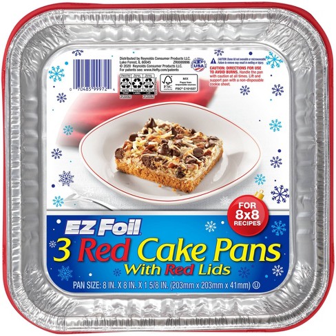 EZ Foil 8x8 Holiday Cake Pan with Lids - Red