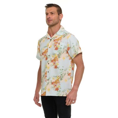 Super Triple Goose Men’s Textured Printed Camp Collar Shirt – Vintage-Inspired Stretch Shirt with Moisture Wicking & Easy Care