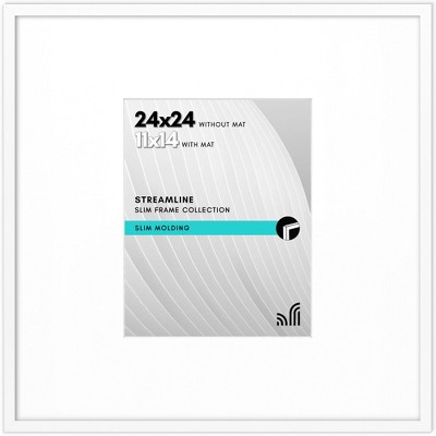 Americanflat 24x24 Picture Frame with Polished Plexiglass - Use as 11x14 Frame with Mat or 24x24 Frame Without Mat - Streamline Collection - White