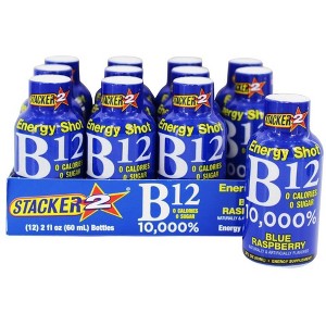 Stacker 2 B12 Energy Shots, Blue Raspberry, 12-Pack, 2 oz Bottles, Sugar-Free & Zero Calories, High-Potency Vitamin Boost - Blue Raspberry - 1 of 4