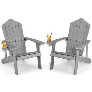 Tangkula 2PCS Adirondack Chair HIPS Adirondack Chair w/Cup Holder Realistic Wood Grain Weather Resistant Outdoor Chair for  380 LBS Weight Capacity Black/Navy/White/Teak/Dark Green/Red/Light Grey/Yellow - 1 of 4