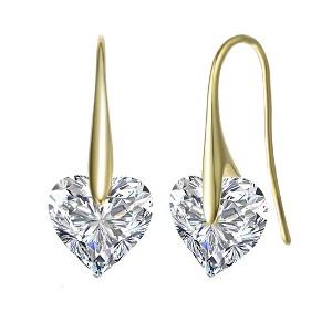 Guili Sterling Silver Heart Cubic Zirconia Earrings in White, 14K Yellow Gold, or Rose Gold Plating for a Romantic, Chic, and Elegant Look - 1 of 3