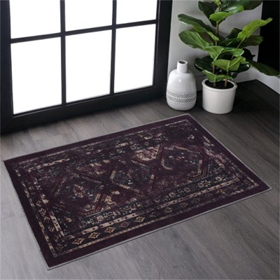 SKRAN Washable Area Rugs, Low-Pile, Non-Slip, Non-Shedding, Foldable, Kid & Pet Friendly -for Living Room, Bedroom, Kitchen, (Burgundy/Blue)
