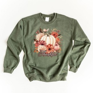 Simply Sage Market Women's Graphic Sweatshirt Thankful Pumpkin Floral - 1 of 2