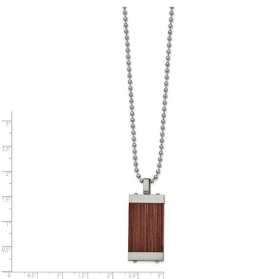 Chisel Stainless Steel Brushed with Wood Inlay Pendant on a 22" Ball Chain Necklace