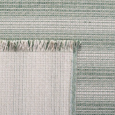 Ivory and Green Stripe Synthetic 5' x 7' Area Rug