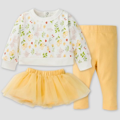 Image of Gerber Baby Girls' 3pc Woodland Skirt Set - Yellow 3-6M
