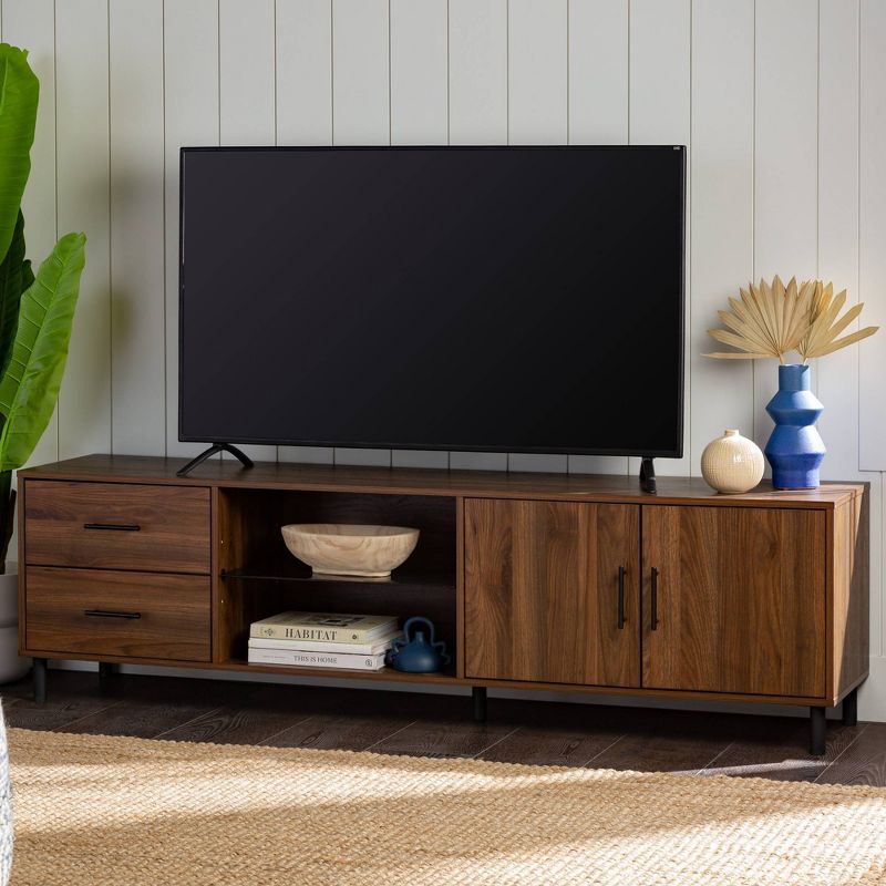Sana Modern Triple Storage TV Stand for TVs up to 80&#34; Dark Walnut - Saracina Home, 4 of 9