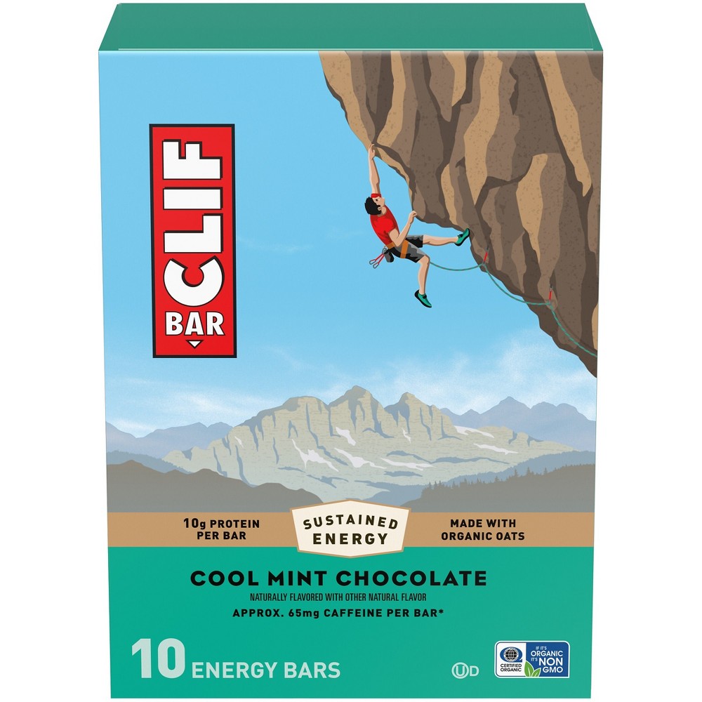 CLIF Bar Cool Mint Chocolate Granola Plant-Based Soy Protein Bar Made with Organic Oats - 10g Protein - 24oz/10ct