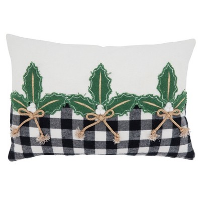 Holly Buffalo Plaid Poly Filled Throw Pillow - Saro Lifestyle: Decorative, Zippered Cover, Indoor Use