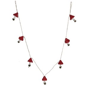 Storied Home Feather and Foam Mushroom Garland with Gold Glitter and Faux Moss, Pink, White and Green - 1 of 4