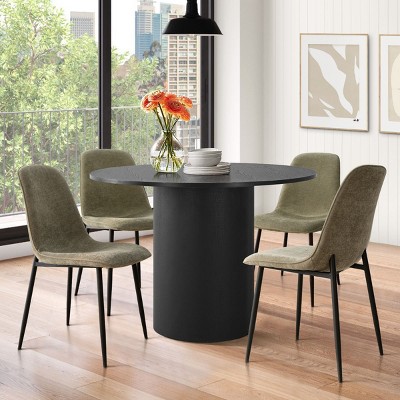 5-Piece 41.5" Dining Set for 4,Pedestal Black Round Dining Table with 4 Armless Dining Chair for Living Room,Dining Room,Farmhouse-Tanpinhause