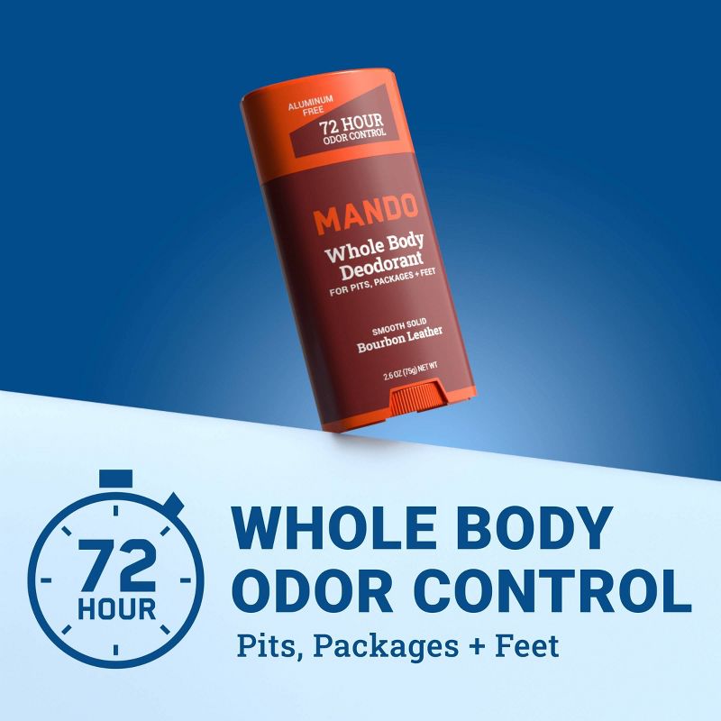 Mando Whole Body Deodorant - Men&#8217;s Aluminum-Free Smooth Solid Stick Deodorant - Bourbon Leather - 2.6oz, 4 of 12