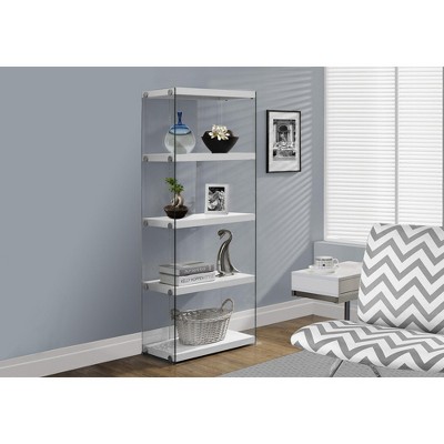 TOAOTBNBO 5 Tier Glass Bookcase with Polished Chrome, Tall Storage Bookshelves for Multipurpose Living Room Narrow Display Book Shelf